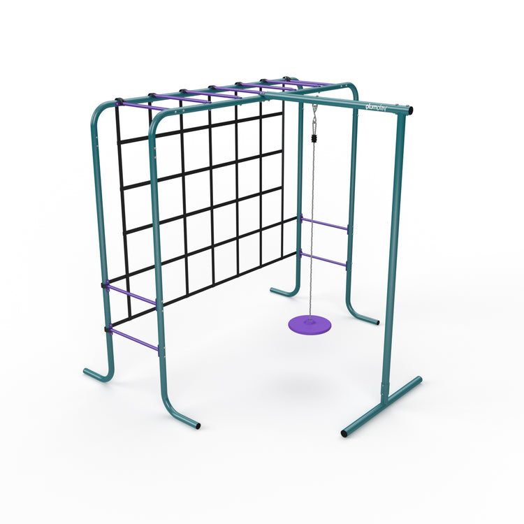Metal Monkey Bars with Swing and Climbing Wall