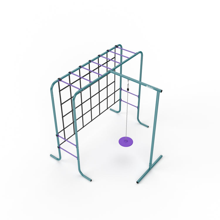 Metal Monkey Bars with Swing and Climbing Wall