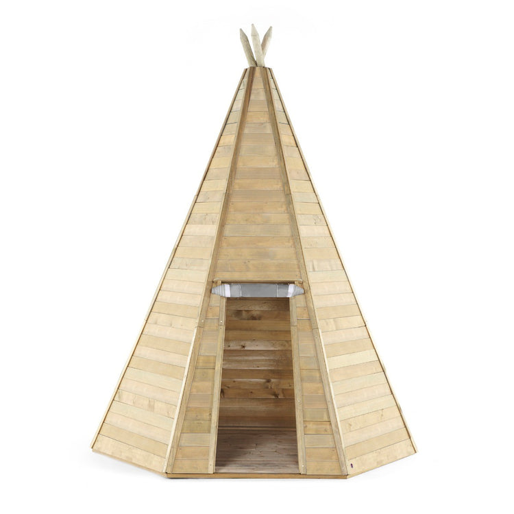 Grand Wooden Teepee Hideaway Open | Plum Product Award Winning Outdoor Toy Specialist