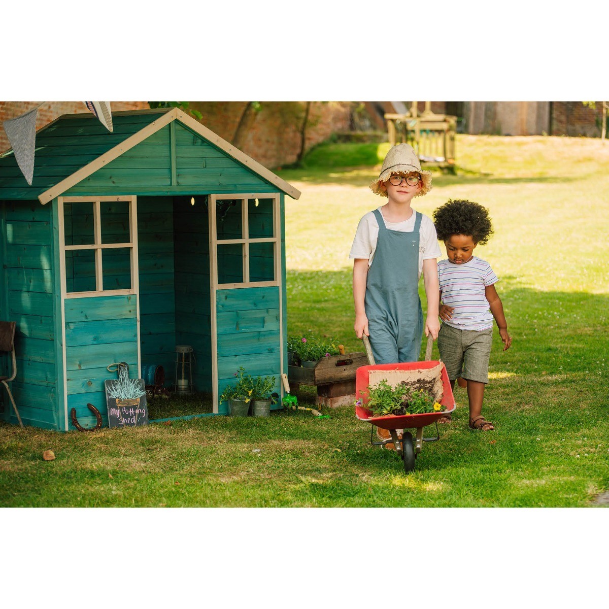 Garden Hut Wooden Playhouse Teal – Plum Play UK