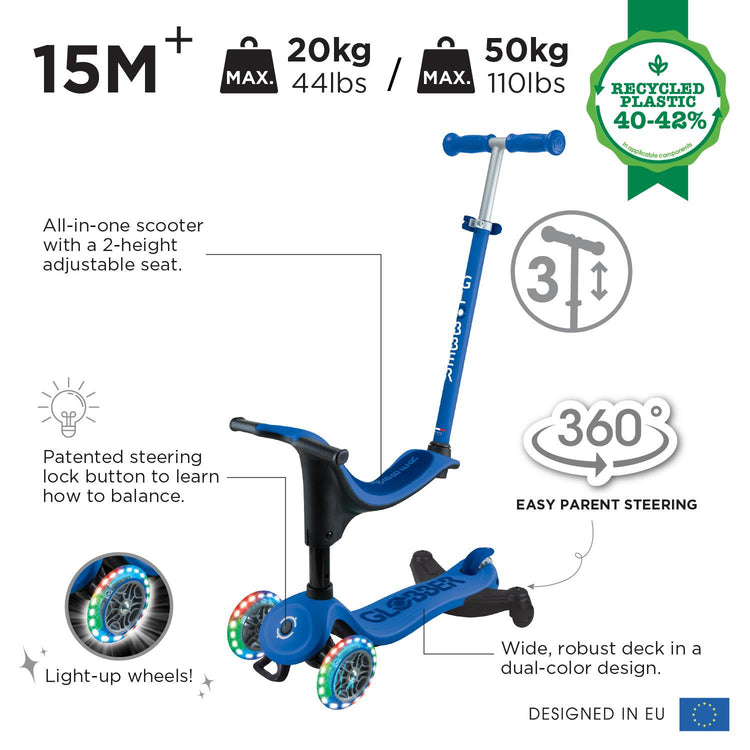Globber Go Up Sporty Lights 360 Scooter and Ride On