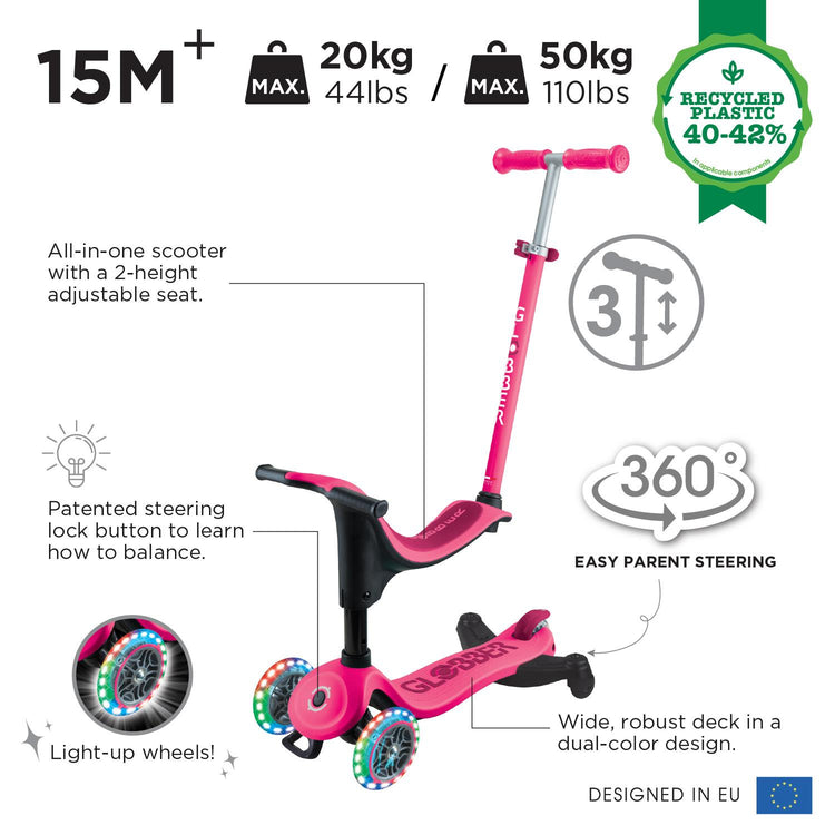 Globber Go Up Sporty Lights 360 Scooter and Ride On