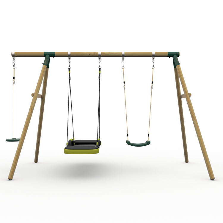 Plum® Loris™ Wooden Swing Set - Single Swing, Glide Nest Swing & Disc Seat