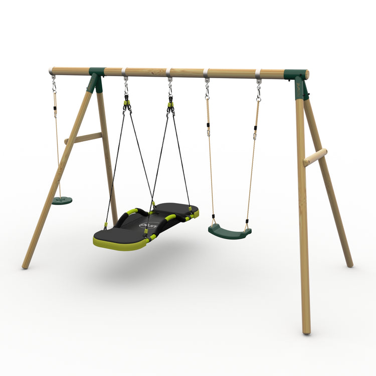 Plum® Loris™ Wooden Swing Set - Single Swing, Glide Nest Swing & Disc Seat