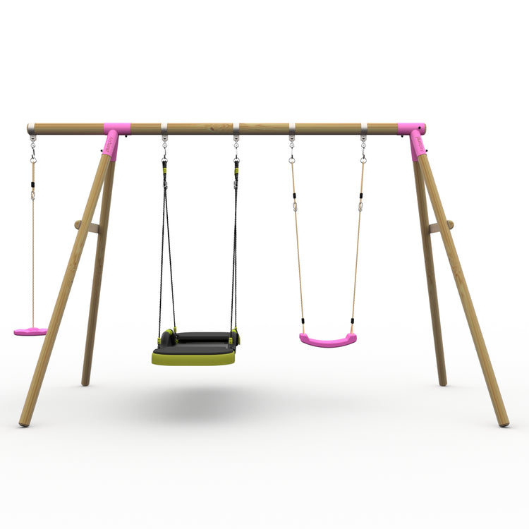 Plum® Loris™ Wooden Swing Set - Single Swing, Glide Nest Swing & Disc Seat