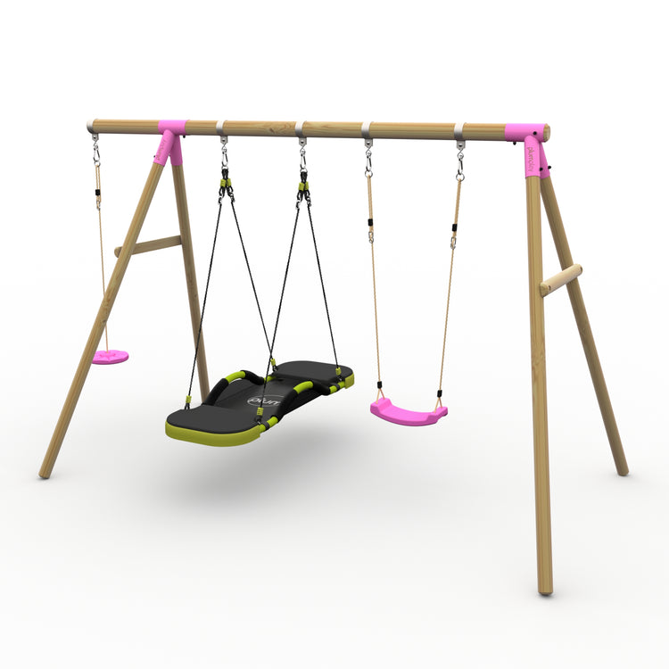 Plum® Loris™ Wooden Swing Set - Single Swing, Glide Nest Swing & Disc Seat