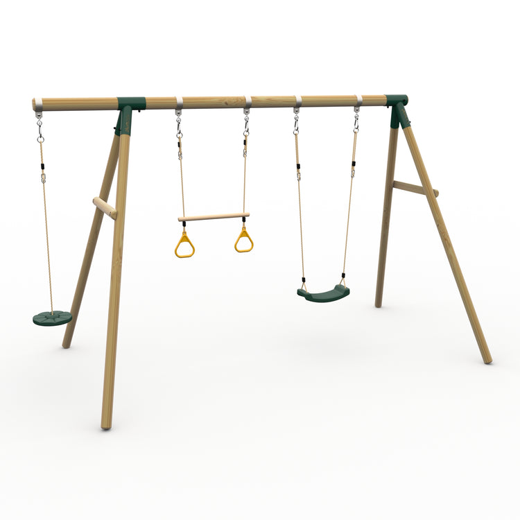Plum® Loris™ Wooden Swing Set - Single Swing, Trapeze & Disc Seat