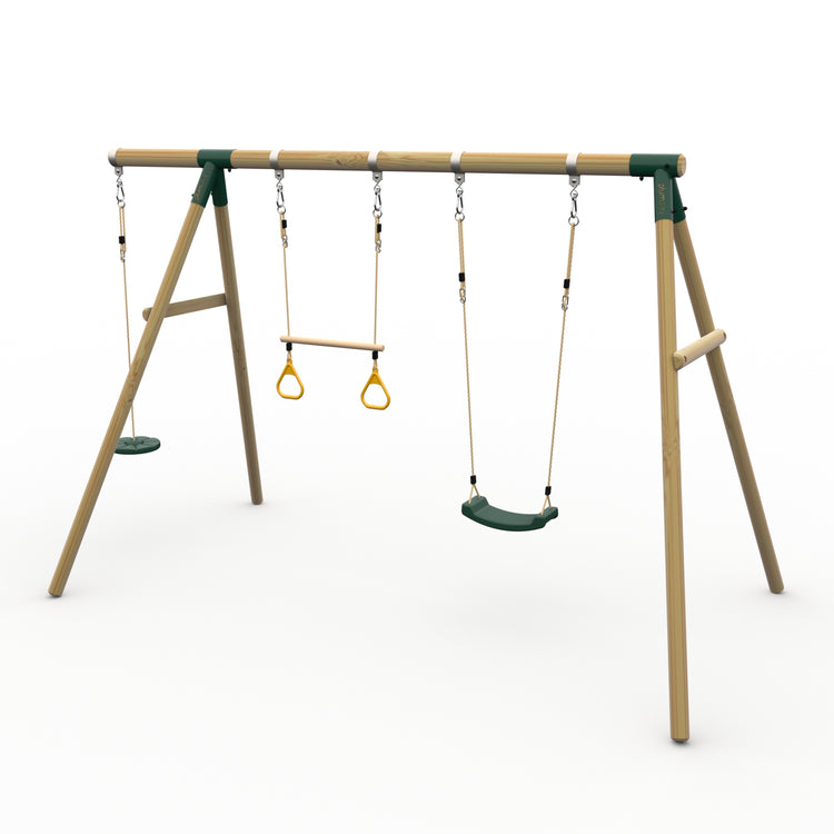 Plum® Loris™ Wooden Swing Set - Single Swing, Trapeze & Disc Seat