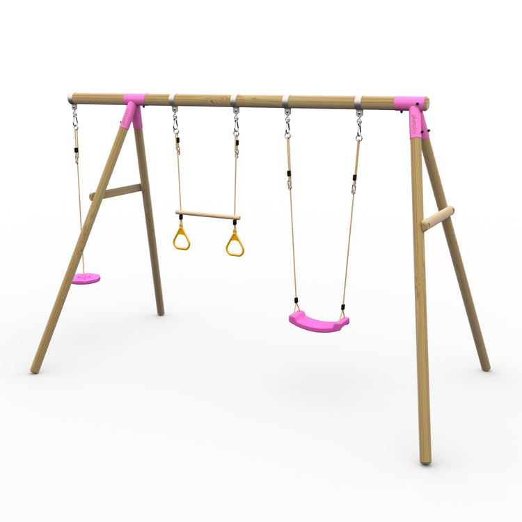 Plum® Loris™ Wooden Swing Set - Single Swing, Trapeze & Disc Seat