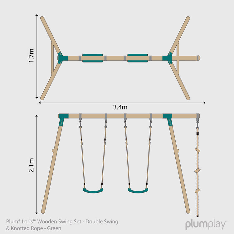 Plum® Loris™ Wooden Swing Set - Double Swing & Knotted Rope