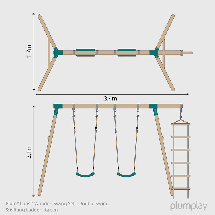 Plum® Loris™ Wooden Swing Set - Double Swing & Ladder