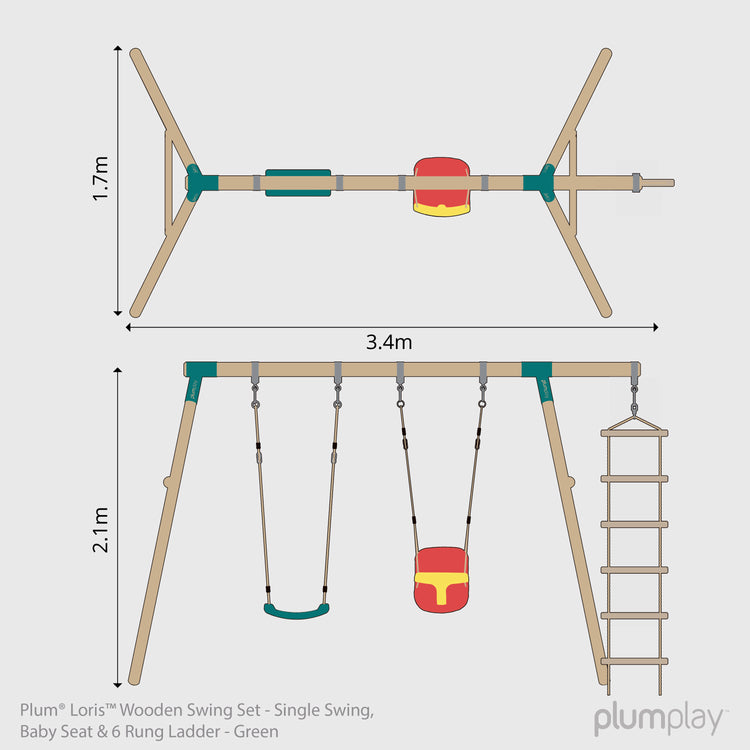 Plum® Loris™ Wooden Swing Set - Single Swing, Baby Seat & Ladder