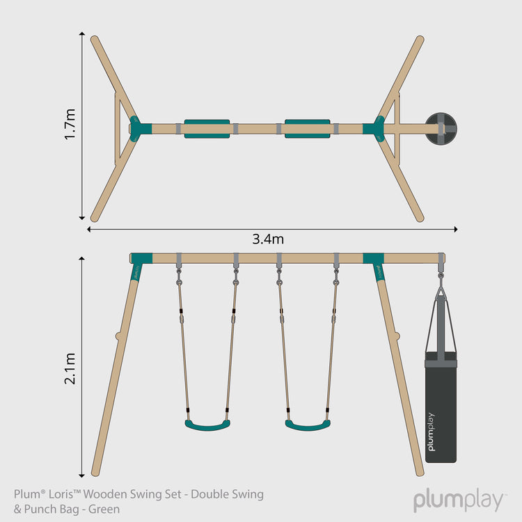 Plum® Loris™ Wooden Swing Set - Double Swing & Punch Bag
