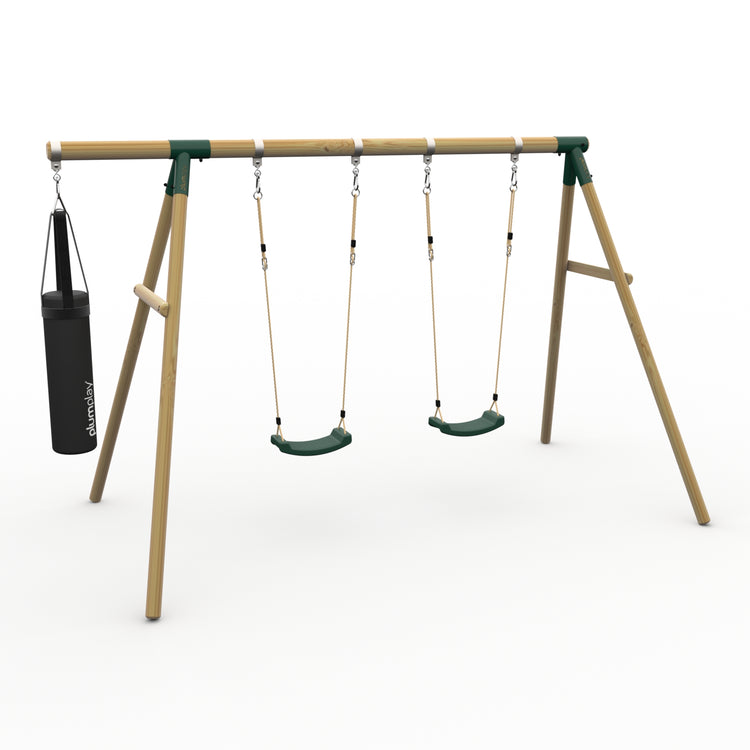 Plum® Loris™ Wooden Swing Set - Double Swing & Punch Bag