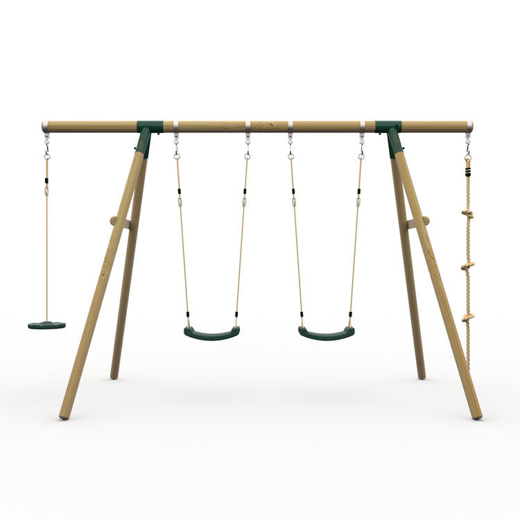 Plum® Gibbon™ Wooden Swing Set - Double Swing, Disc Seat & Rope