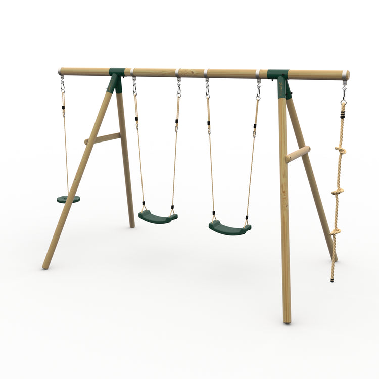 Plum® Gibbon™ Wooden Swing Set - Double Swing, Disc Seat & Rope