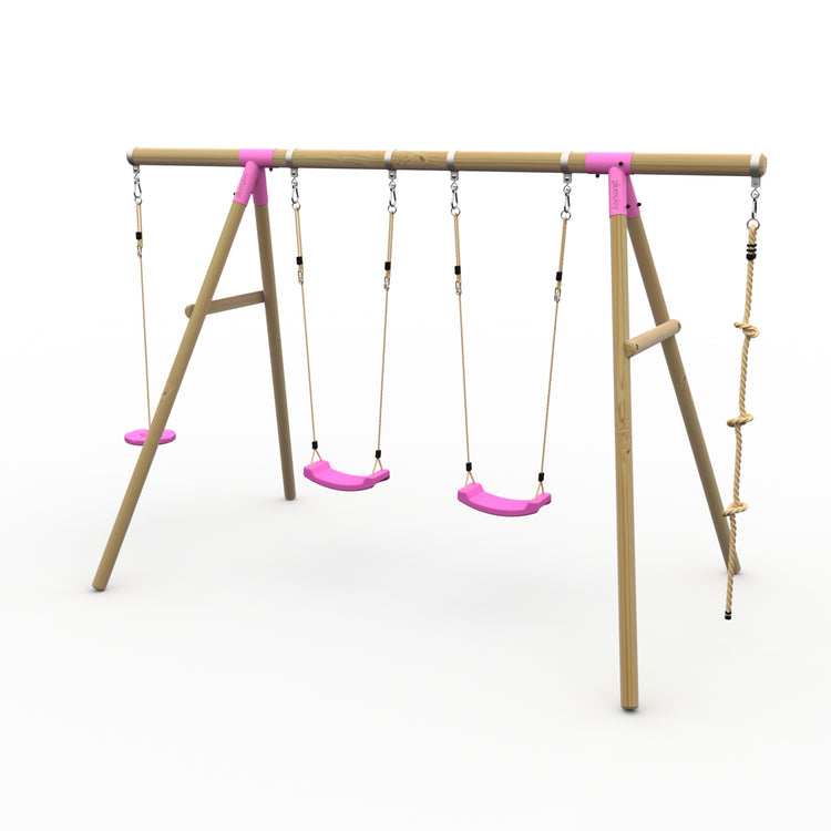 Plum® Gibbon™ Wooden Swing Set - Double Swing, Disc Seat & Rope
