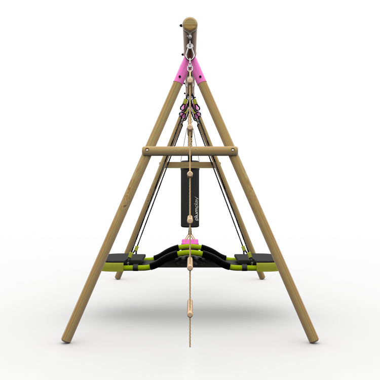 Plum® Gibbon™ Wooden Swing Set - Single Swing, Glide Nest Swing, Punch Bag & Ladder