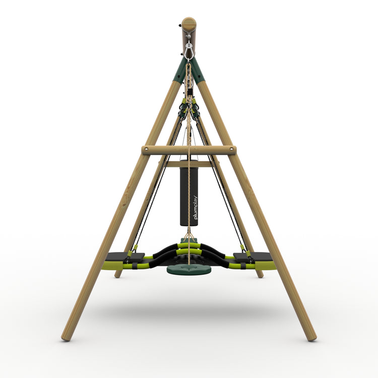 Plum® Gibbon™ Wooden Swing Set - Single Swing, Glide Nest Swing, Disc Seat & Punch Bag
