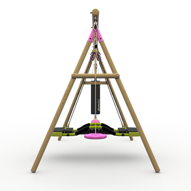 Plum® Gibbon™ Wooden Swing Set - Single Swing, Glide Nest Swing, Disc Seat & Punch Bag