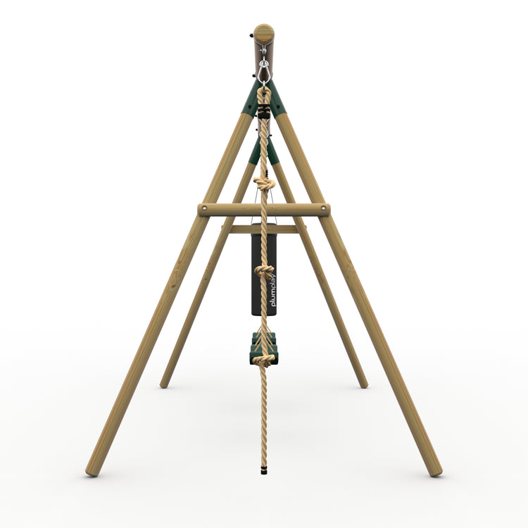 Plum® Gibbon™ Wooden Swing Set - Double Swing, Rope & Punch Bag