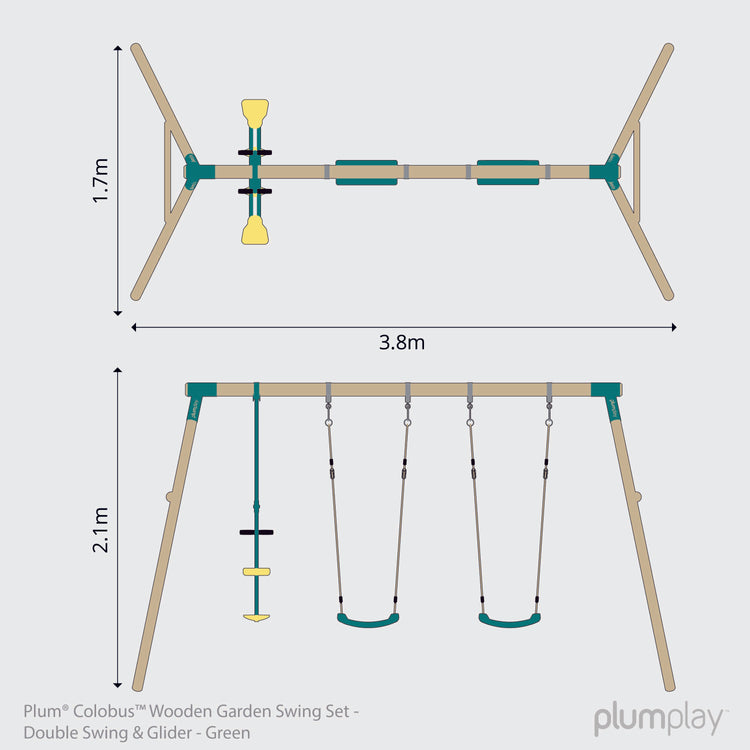 Plum Colobus Wooden Triple Swing Set with Glider