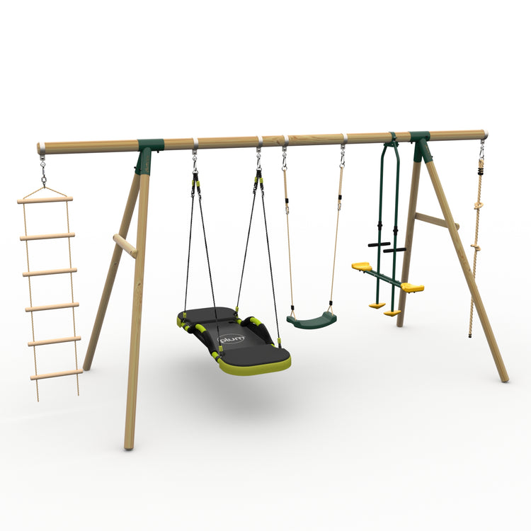 Plum® Meerkat Wooden Swing Set - Glide Nest Swing, Rope, Glider, Deck & Slide
