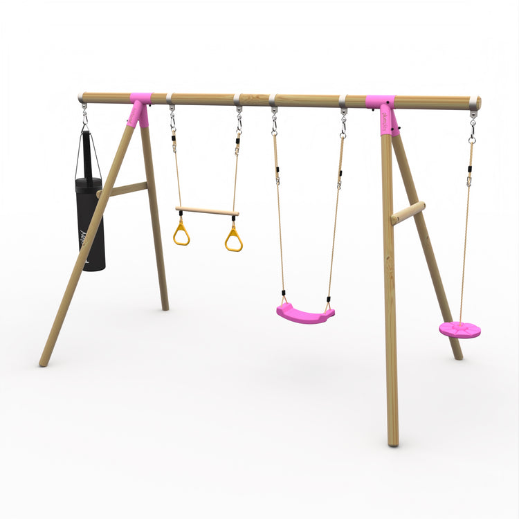 Plum® Gibbon™ Wooden Swing Set - Swing, Trapeze, Disc Seat & Punch Bag