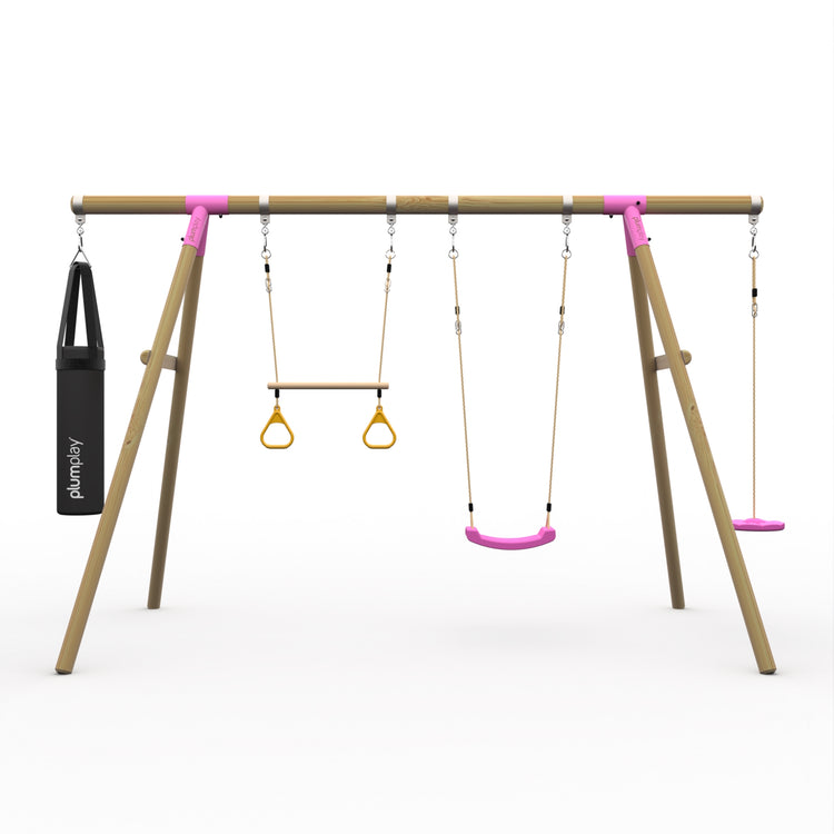 Plum® Gibbon™ Wooden Swing Set - Swing, Trapeze, Disc Seat & Punch Bag