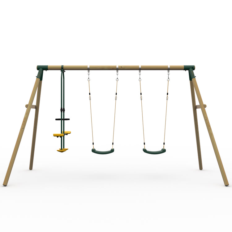 Plum Colobus Wooden Triple Swing Set with Glider