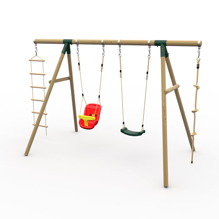 Plum® Gibbon™ Wooden Swing Set - Single Swing, Baby Seat, Rope & Ladder