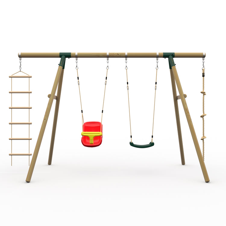 Plum® Gibbon™ Wooden Swing Set - Single Swing, Baby Seat, Rope & Ladder