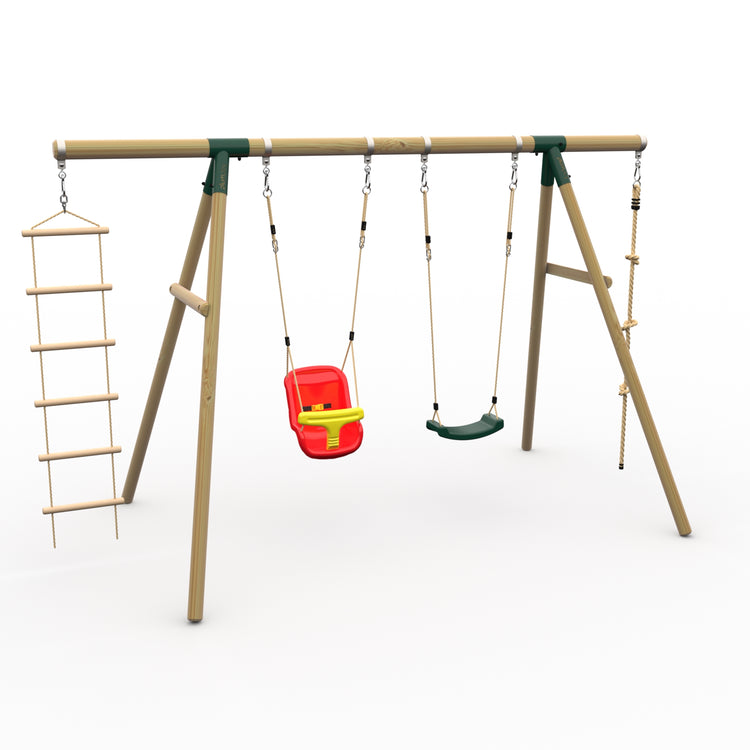 Plum® Gibbon™ Wooden Swing Set - Single Swing, Baby Seat, Rope & Ladder