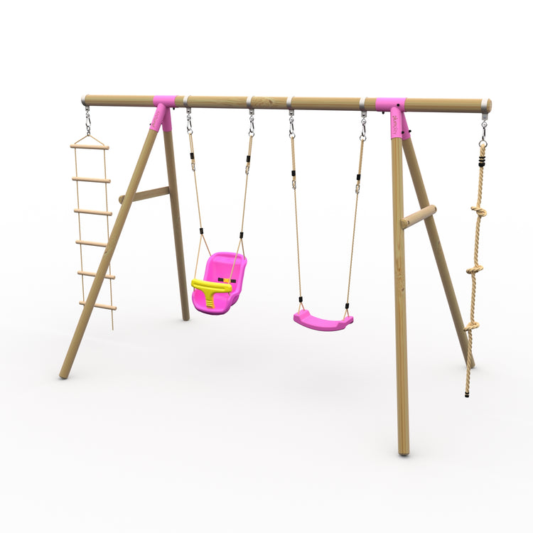Plum® Gibbon™ Wooden Swing Set - Single Swing, Baby Seat, Rope & Ladder