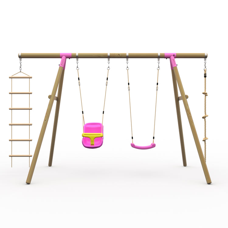 Plum® Gibbon™ Wooden Swing Set - Single Swing, Baby Seat, Rope & Ladder