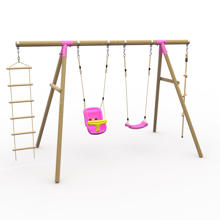 Plum® Gibbon™ Wooden Swing Set - Single Swing, Baby Seat, Rope & Ladder