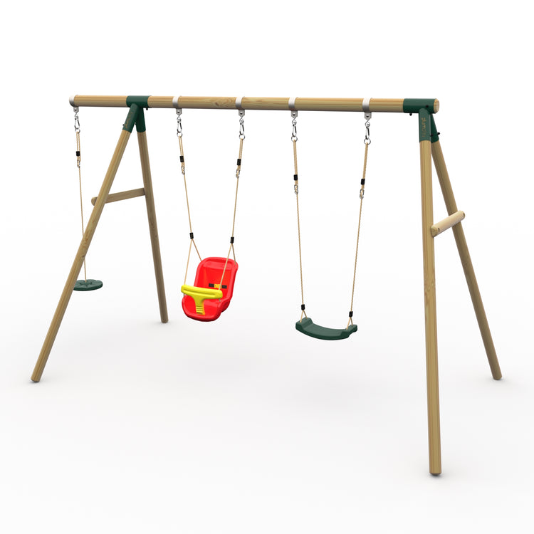 Plum® Loris™ Wooden Swing Set - Single Swing, Baby Seat & Disc Seat