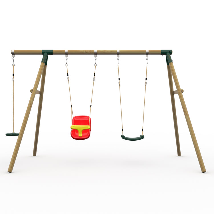 Plum® Loris™ Wooden Swing Set - Single Swing, Baby Seat & Disc Seat
