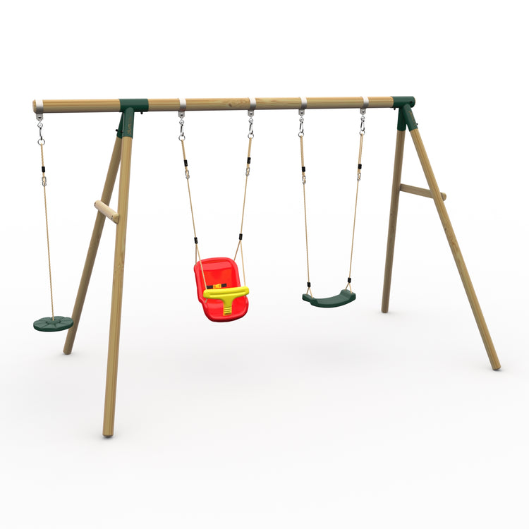 Plum® Loris™ Wooden Swing Set - Single Swing, Baby Seat & Disc Seat