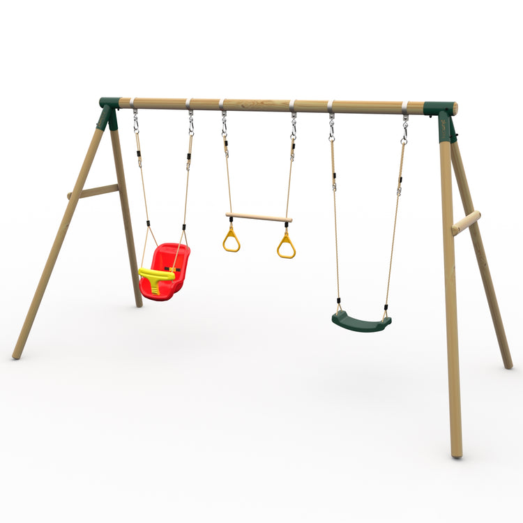 Plum® Mangabey Wooden Swing Set - Single Swing, Baby Seat & Trapeze