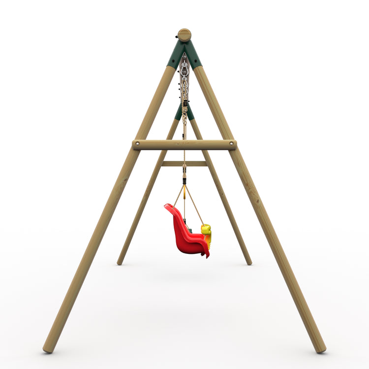 Plum® Mangabey Wooden Swing Set - Single Swing, Baby Seat & Trapeze