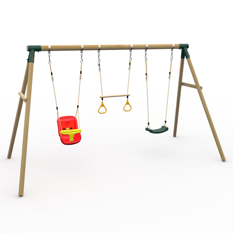 Plum® Mangabey Wooden Swing Set - Single Swing, Baby Seat & Trapeze