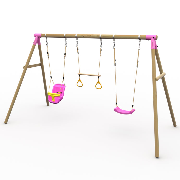 Plum® Mangabey Wooden Swing Set - Single Swing, Baby Seat & Trapeze