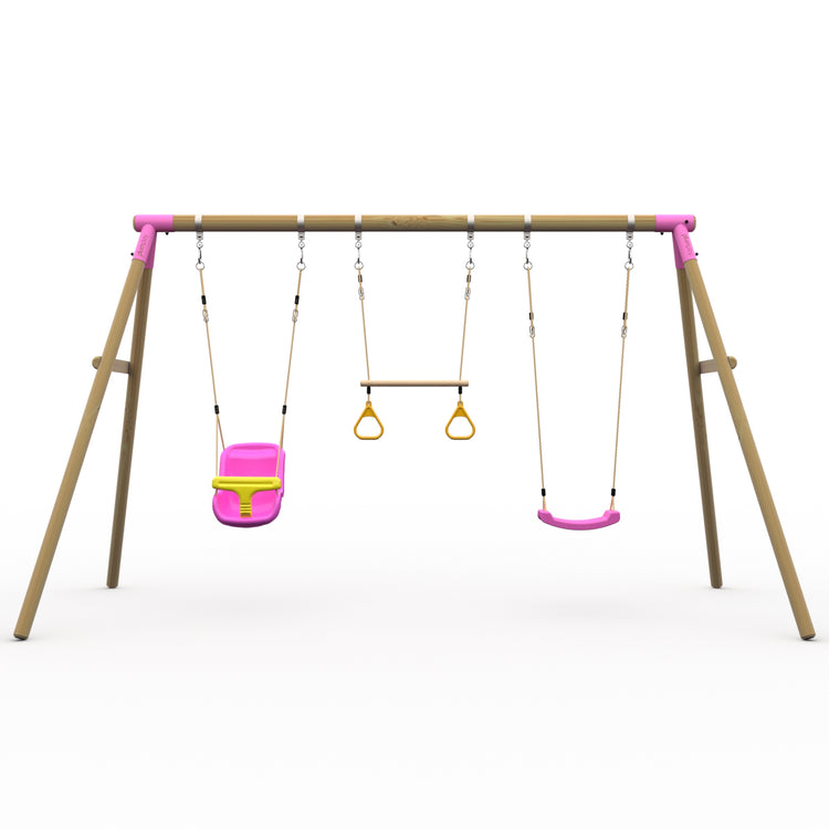 Plum® Mangabey Wooden Swing Set - Single Swing, Baby Seat & Trapeze