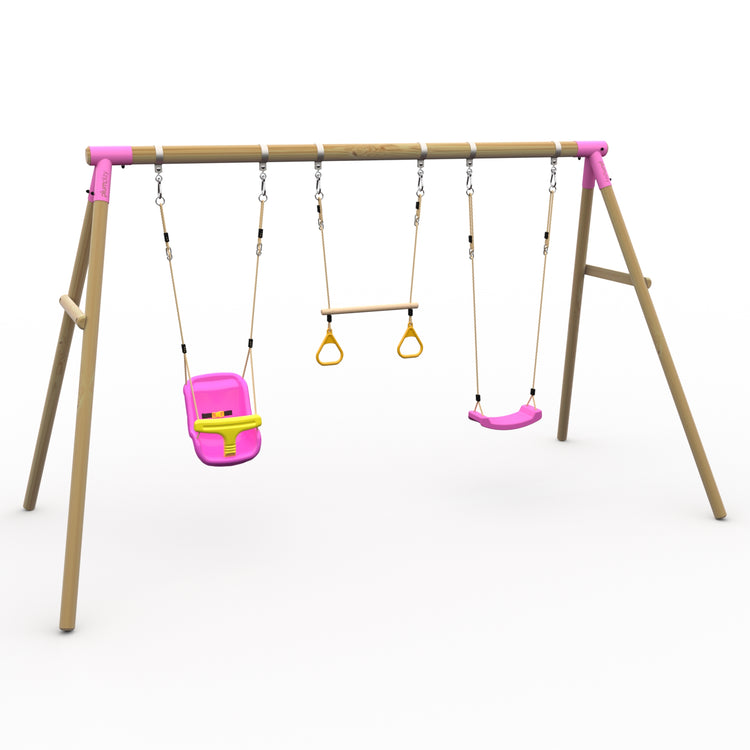 Plum® Mangabey Wooden Swing Set - Single Swing, Baby Seat & Trapeze