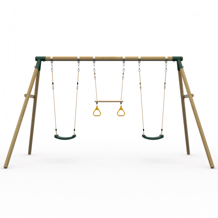 Plum Triple Wooden Swing Set with Trapeze - Mangabey