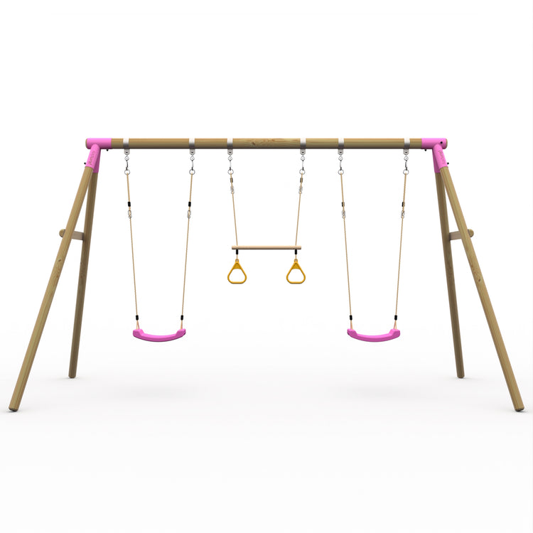 Plum Triple Wooden Swing Set with Trapeze - Mangabey