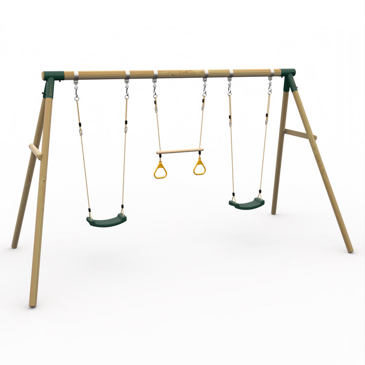 Plum Triple Wooden Swing Set with Trapeze - Mangabey
