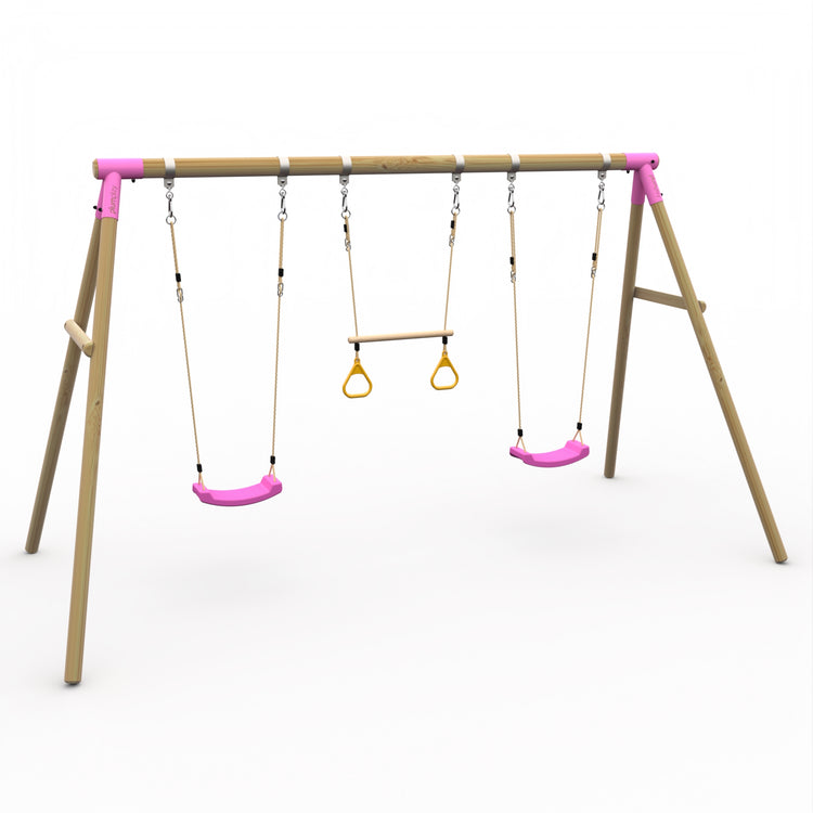 Plum Triple Wooden Swing Set with Trapeze - Mangabey