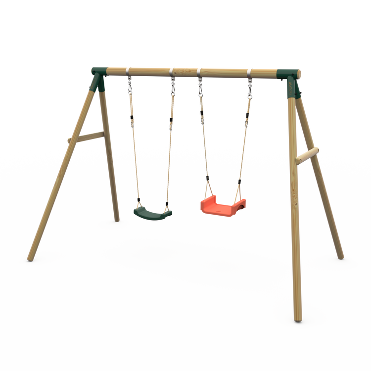 Plum® Marmoset™ Wooden Swing Set - Single Swing & 3 in 1 Baby Seat - Green